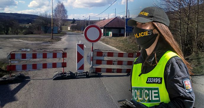 Uzavřené hranice: zátarasy na hranicích Česka, vycestovat již je možné, ale s omezeními a kontrolami policie