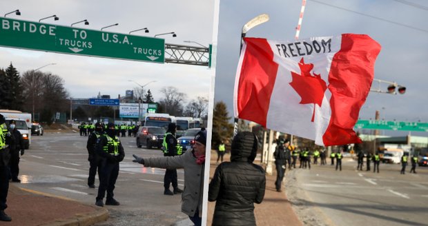 Kamioňáci už týden blokují hranice s USA. Kanadská policie se je snaží dostat pryč, zásah posvětil soud