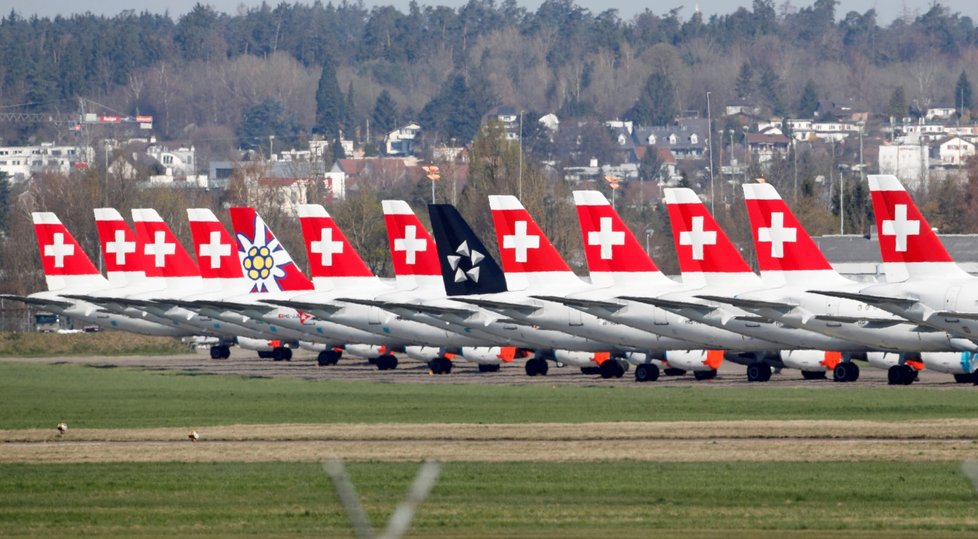 Odstavená letadla Swiss Airlines (22.3. 2020)