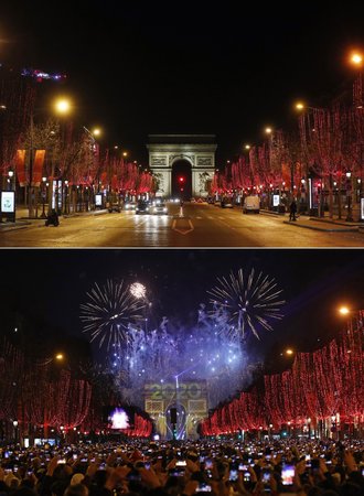 Silvestr bez covidu a s covidem: Champs Elysées v Paříži v roce 2019 a 2020