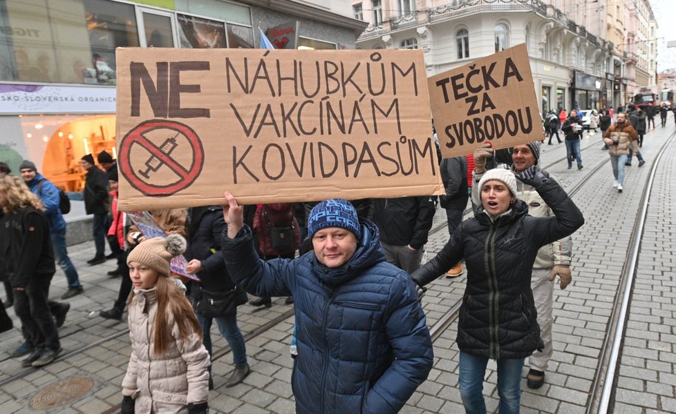 Koronavirus v Česku: Protesty proti povinnému očkování (8. 1. 2022)