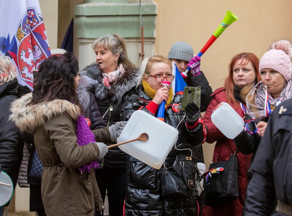 Demonstrace před Poslaneckou sněmovnou. (1. 2. 2022)