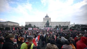 Protest proti vládním opatřením ve Vídni