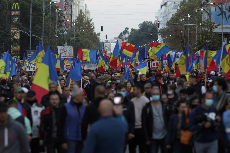 Protesty proti koronavirovým opatřením v Rumunsku