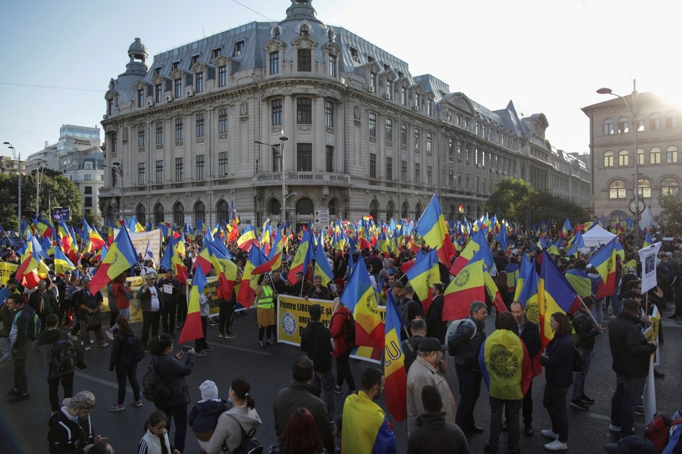 Protesty proti koronavirovým opatřením v Rumunsku