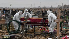Pohřeb oběti koronaviru v Rusku