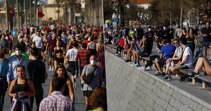 Španělé vyrazili na ven. Promenády v Barceloně se okamžitě zaplnily. (2. 5. 2020)