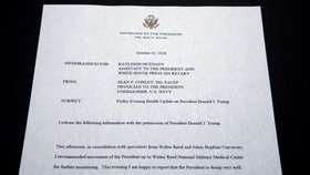 Memorandum Bílého domu, ve kterém oznamují že prezidentu Donaldu Trumpovi je podáván remdesivir.