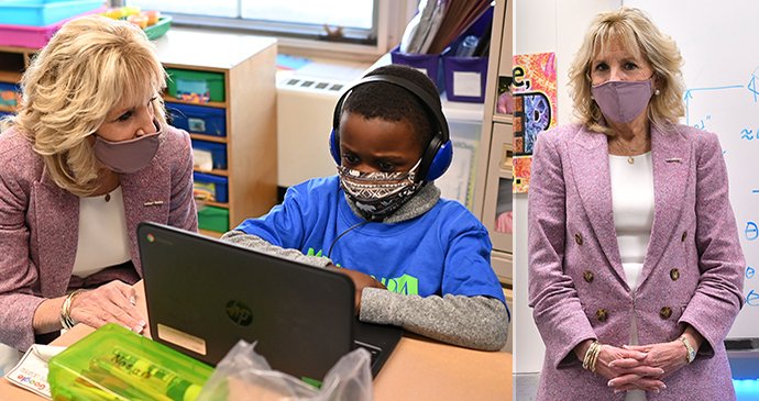 První dáma USA Bidenová se vrátila do školy! V růžovo-bílé kombinaci okouzlila studenty