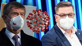 Premiér Andrej Babiš (ANO) u Thomayerovy nemocnice u příležitosti podání léku Bamlanivimab jedné z pacientek. Hejtman Ústeckého kraje Jan Schiller (ANO) v Partii Terezie Tománkové