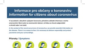 Leták s pokyny ministerstva zdravotnictví v souvislosti s rozšířením nákazy koronavirem