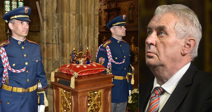 Prezident Zeman a dalších šest klíčníků odemkli Korunní komoru. Po dvou letech budou opět vystaveny korunovační klenoty.