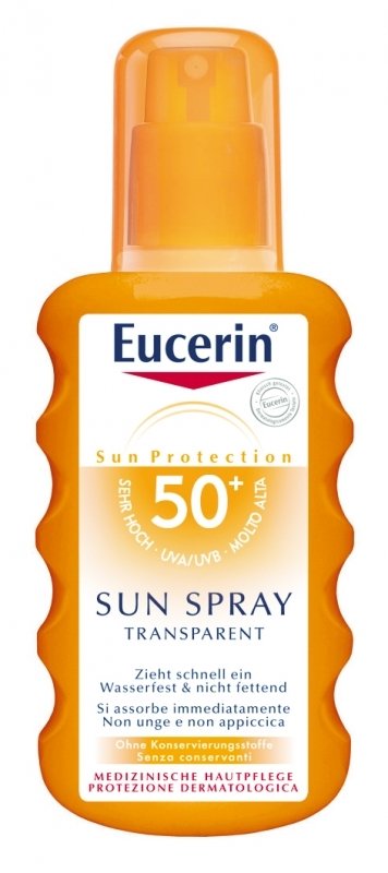 Eucerin, Transparentní sprej na opalování SPF 50, 439 Kč, koupíte v síti lékáren