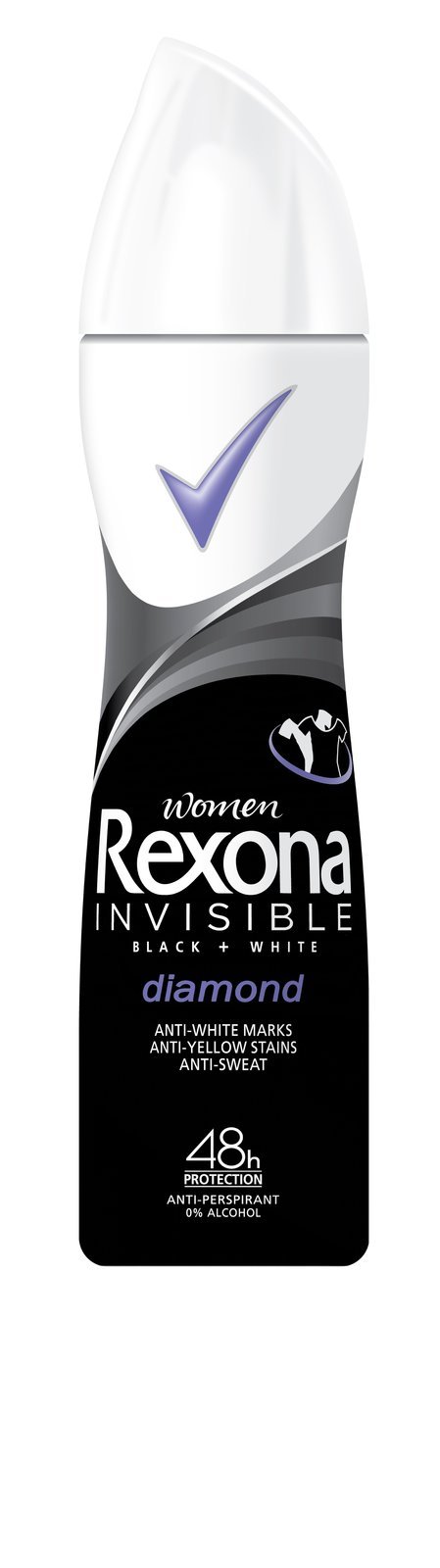 Proti skvrnám na oblečení – Antiperspirant Rexona Invisible Black + White, 78 Kč.