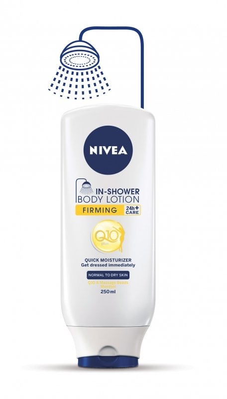 Nivea, zpevňující tělové mléko do sprchy, 160 Kč, koupíte v síti drogerií