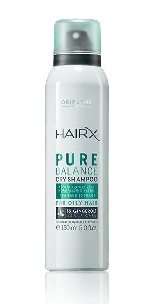 Oriflame, vyrovnávající suchý šampon pro mastné vlasy HairX (150 ml), 79 Kč, koupíte na www.oriflame.cz