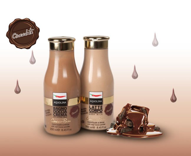 Sprchový gel a tělové mléko Chocolate&Rhum, Aquolina, 209 Kč/ks
