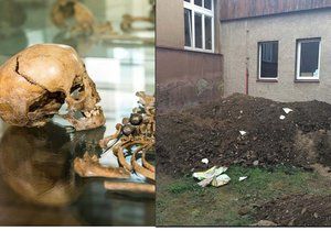 Při výkopech našli dělníci na dvoře školy lidské ostatky.