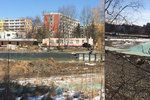Konec března 2018: revitalizace koupaliště Lhotka v Praze stále pokračuje.