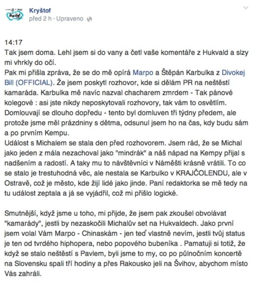 Krajčovo vyjádření na Facebooku (1. část).