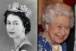 Alžběta v roce 1957, čtyři roky po korunovaci, a nyní, v únoru 2017.