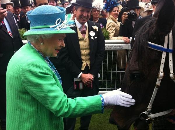 Královna koně miluje, dokonce si s nimi povídá.