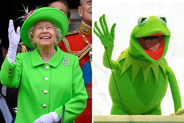 Královna Alžběta II. jako Kermit ze show Mupeti