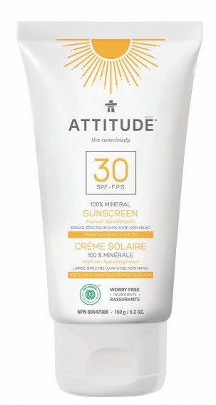 Krém na opalování s vůní Tropical se 100% minerálním filtrem SPF 30, Attitude, 689 Kč (150 g)