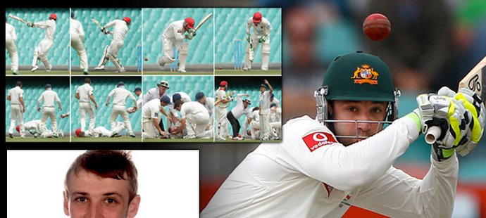 Australský reprezentant v kriketu Phil Hughes bojuje o život poté, co ho na stadionu v Sydney zasáhl tvrdý nadhoz