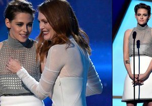 Kristen Stewart už zase ukázala prsa! Tentokrát ale omylem. Na předávání cen Hollywood Film Awards herečku zradily šaty, na což jí upozornila Julianne Moore.