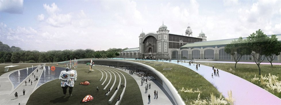 V návrhu architektů z roku 2011 se po rekonstrukci Výstaviště s Křižíkovou fontánou nepočítalo.