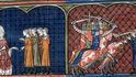 Papež Inocent III. exkomunikuje katary z jižní Francie (vlevo), Masakr katarů křižáky