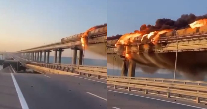 Most na Krym zachvátily plameny. Rusové hovořili o drobné nehodě, Ukrainci o výbuchu.