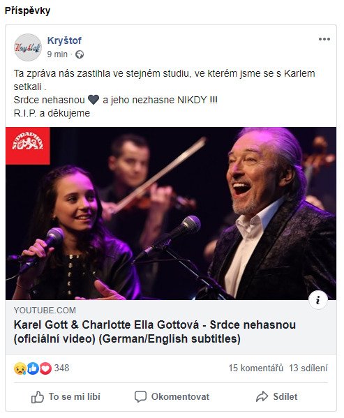 Celebrity vyjadřují smutek nad smrtí Karla Gotta: kapela Kryštof