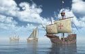 3D ilustrace lodí z flotily Kryštofa Kolumba: Santa Maria, Nina a Pinta