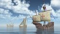 3D ilustrace lodí z flotily Kryštofa Kolumba: Santa Maria, Nina a Pinta 