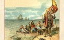 Ilustrace z roku 1989, na které Kryštof Kolumbus objevuje San Slavador, dnešní Bahamy