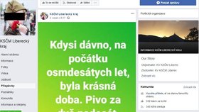 Příspěvek z oficiálního profilu na Facebooku KSČM Libereckého kraje