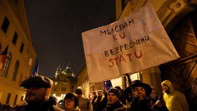 Protest před Sněmovnou proti zvolení komunisty Zdeňka Ondráčka šéfem komise pro kontrolu GIBS