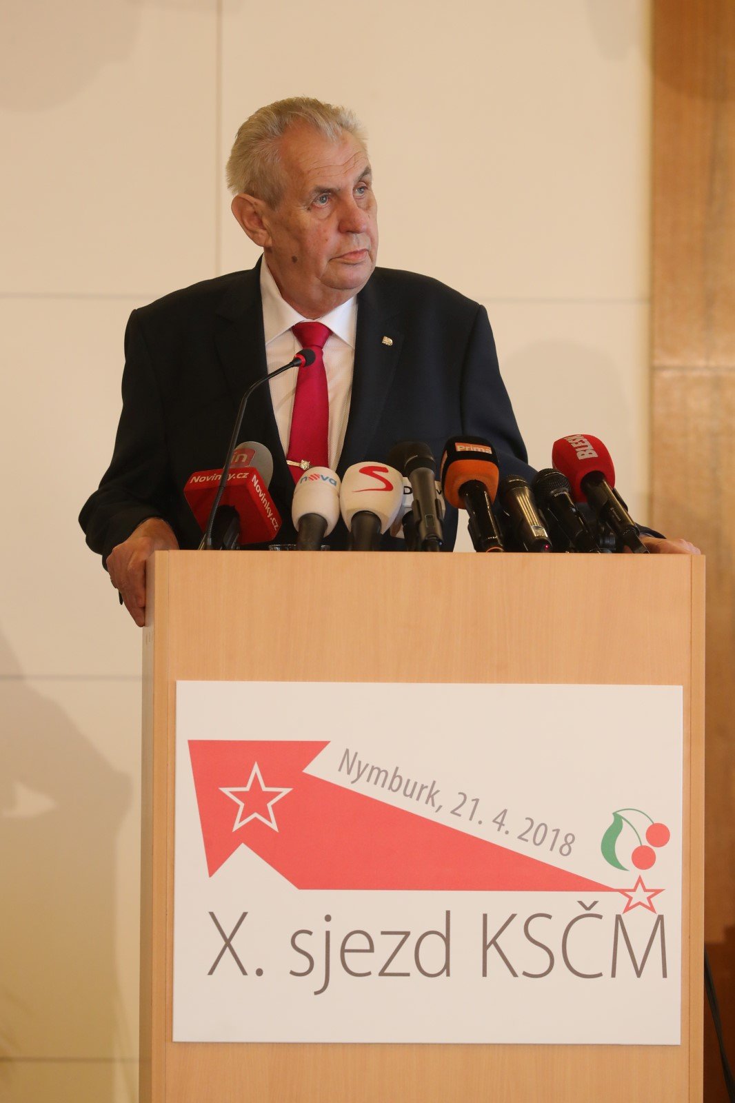 Miloš Zeman na sjezdu KSČM v Nymburku (21.4.2018)