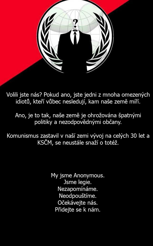 Tento vzkaz poslali Anonymous komunistům a jejich voličům