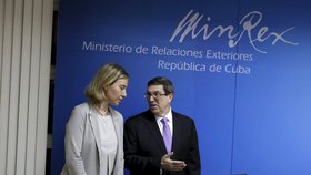 Kubánský ministr zahraničí Bruno Rodríguez a vysoká představitelka EU pro zahraniční věci Federica Mogheriniová