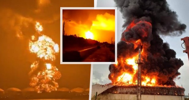 Ohnivé peklo v ropném skladu: 77 lidí je zraněných, zkázu na Kubě rozpoutala bouřka