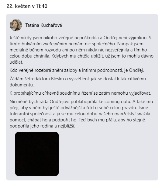 Taťána Kuchařová zveřejnila původně na facebooku jiný příspěvek.