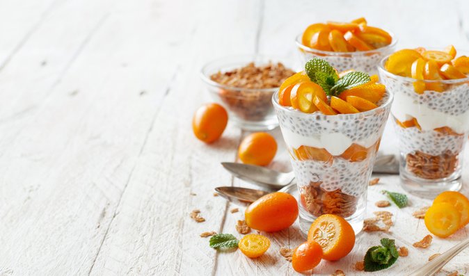 Panna cotta s kumquatem a chia semínky