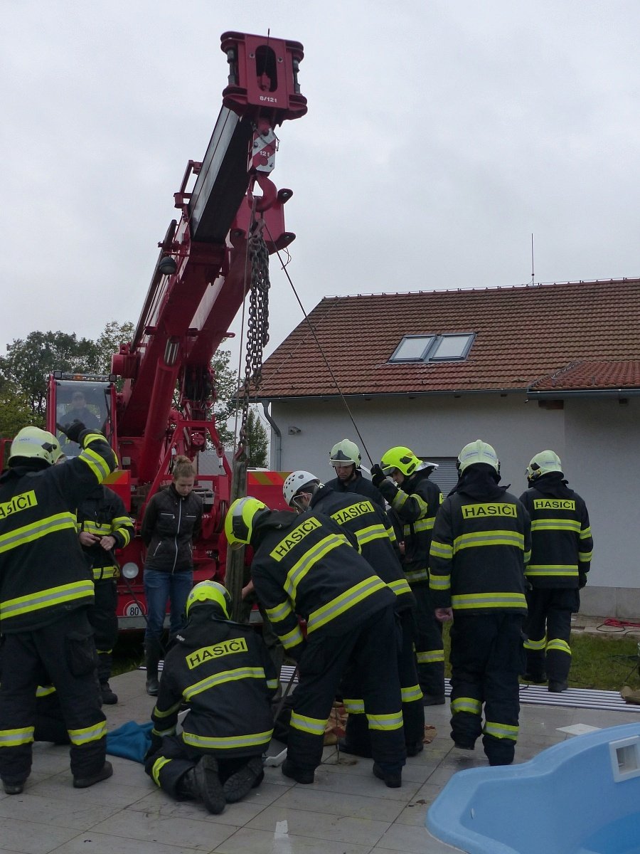 Kůň na Brněnsku spadl do úzké šachty u bazénu: Vytahovali ho jeřábem.