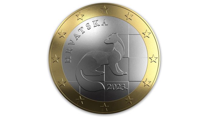 1 euro. Chorvatská mince s logem kuny