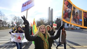 Demonstrace podporovatelů kurdského politika Sáliha Muslima před soudem v Praze.