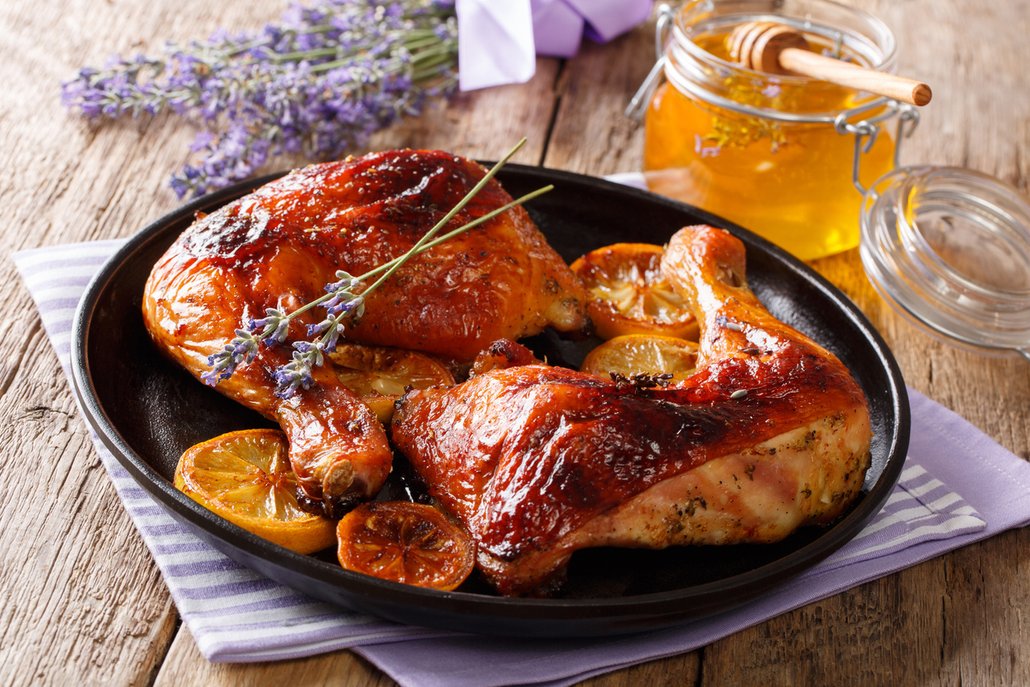 Pečené kuře s levandulovým medem