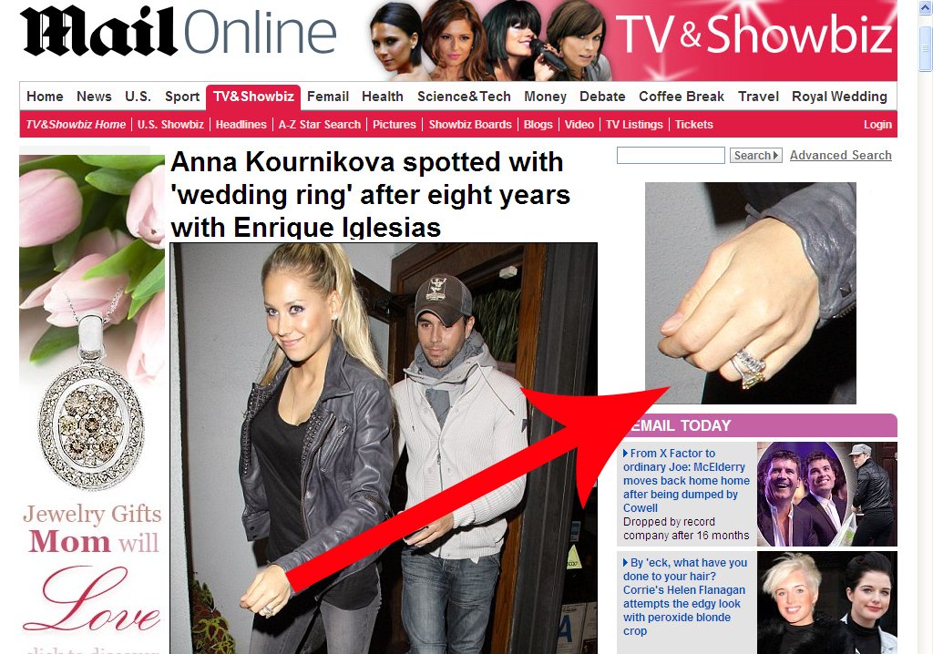 Anna Kurnikovová byla spatřena se snubním prstenem.